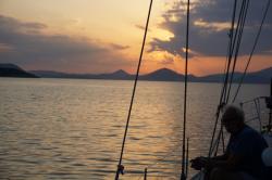 Greece 2022: Sunset in Ormos Skindos in N. Dokos  -  07.22  -  Greece